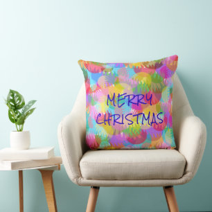 PERSONALIZED SPARKLY COLOURED MERRY CHRISTMAS 20 THROW PILLOW