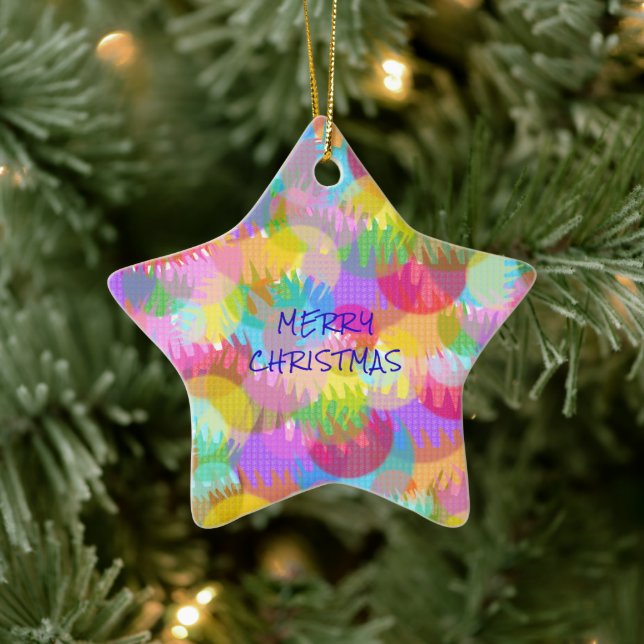 PERSONALIZED SPARKLY COLOURED MERRY CHRISTMAS CERAMIC ORNAMENT (Tree)