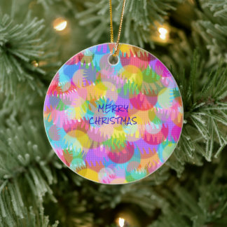 PERSONALIZED SPARKLY COLOURED MERRY CHRISTMAS CERAMIC ORNAMENT