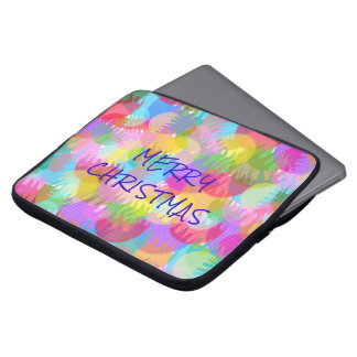PERSONALIZED SPARKLY COLOURED MERRY CHRISTMAS LAPTOP SLEEVE