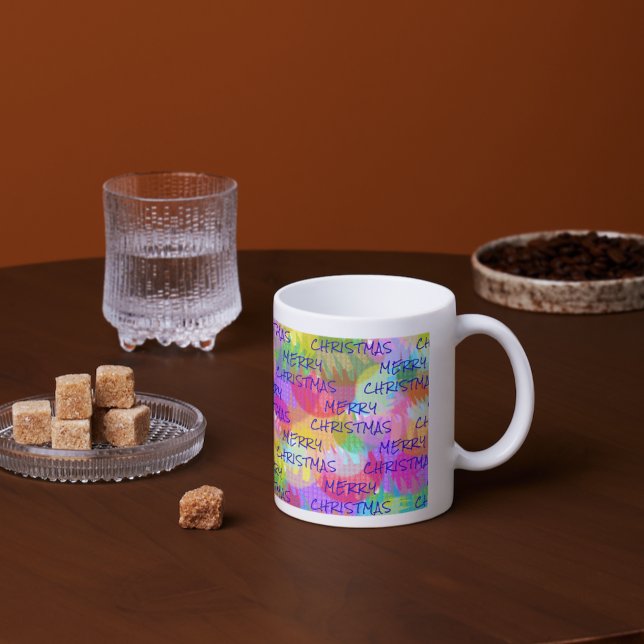 PERSONALIZED SPARKLY COLOURED MERRY CHRISTMAS LARGE COFFEE MUG (Creator Uploaded)