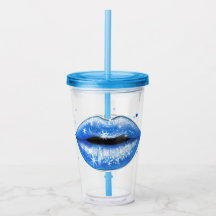 Personalized Sparkly Cool Blue Love Lips Acrylic T