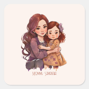 Personalized Sparkly Mother and Daughter Square Sticker