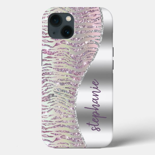 Personalized Sparkly Pink Diamond Tiger Stripes Case-Mate iPhone Case (Back)