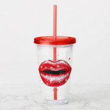 Personalized Sparkly Red Love Lips Acrylic Tumbler
