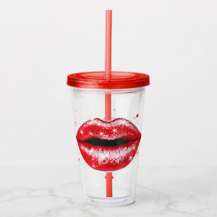 Personalized Sparkly Red Love Lips Acrylic Tumbler
