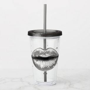 Personalized Sparkly Silver Love Lips Acrylic Tumb Tumbler