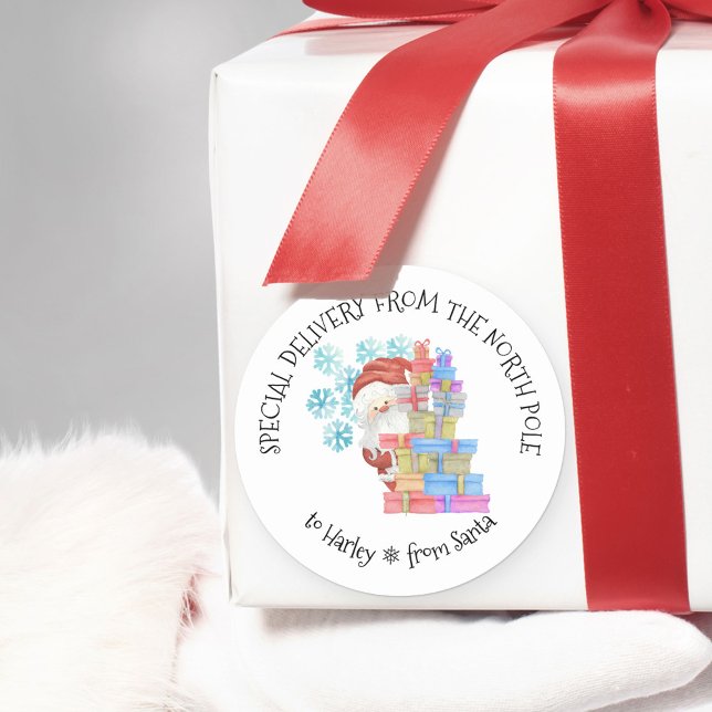 Personalized Special Delivery from North Pole Classic Round Sticker (Creator Uploaded)