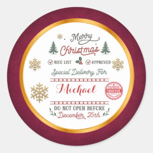 Personalized Special Delivery North Pole Santa Classic Round Sticker