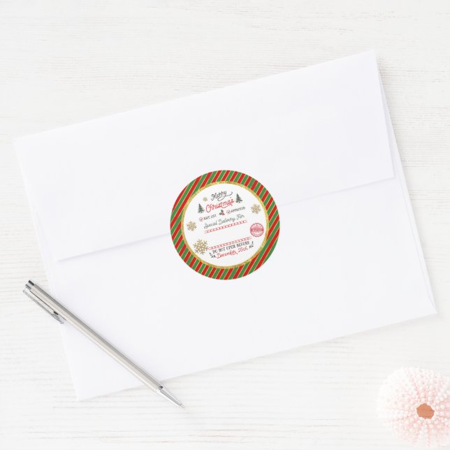 Personalized Special Delivery North Pole Santa Classic Round Sticker (Envelope)