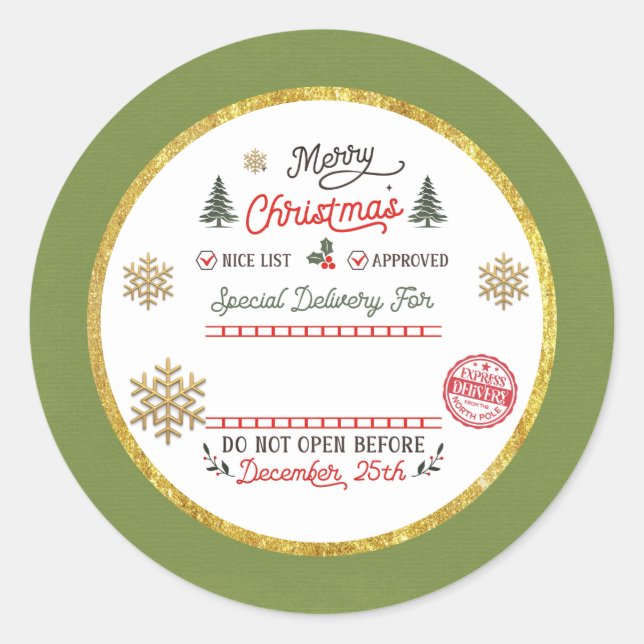 Personalized Special Delivery North Pole Santa Classic Round Sticker (Front)