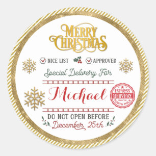 Personalized Special Delivery North Pole Santa Classic Round Sticker