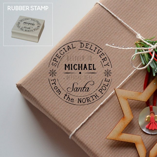 Personalized Special Delivery North Pole Santa Rubber Stamp (Creator Uploaded)