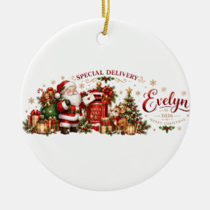 Personalized Special Delivery Santa Christmas Ceramic Ornament