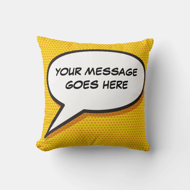 Personalized Speech Bubble Fun Cool Comic Book Throw Pillow (Front)