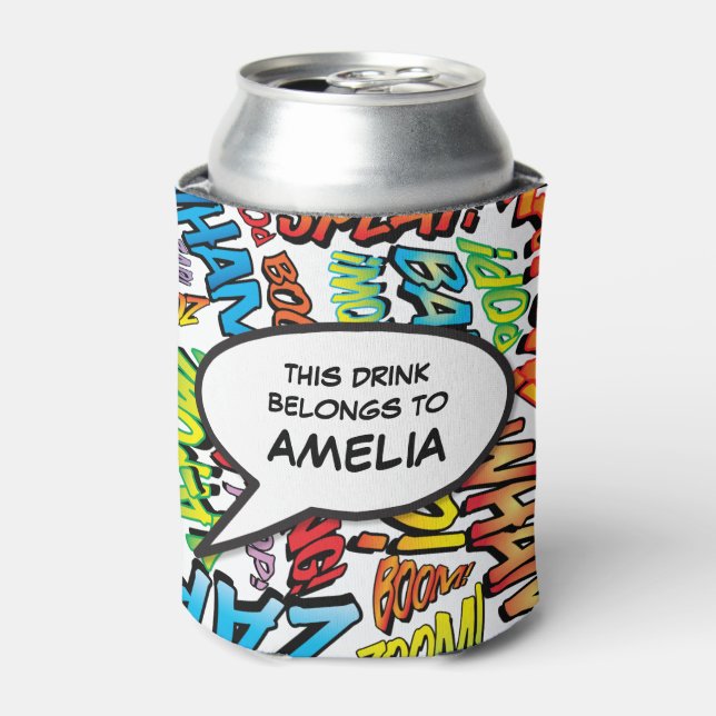 Personalized Speech Bubble Funny Modern Colourful Can Cooler (Can Front)