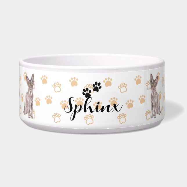 Personalized Sphinx Cat Bowl with Name & Breed  (Front)