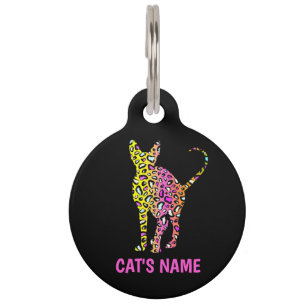 Personalized Sphynx Cat Silhouette Leopard Print Pet Tag