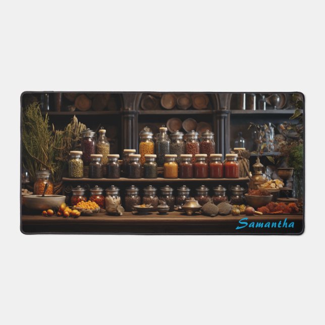 Personalized Spice Shop Counter Desk Mat (Front)