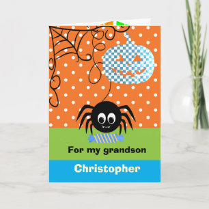 Personalized Spider Pumpkin Halloween for Grandson Card