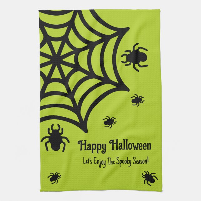 Personalized Spiderweb Halloween Kitchen Towel (Vertical)