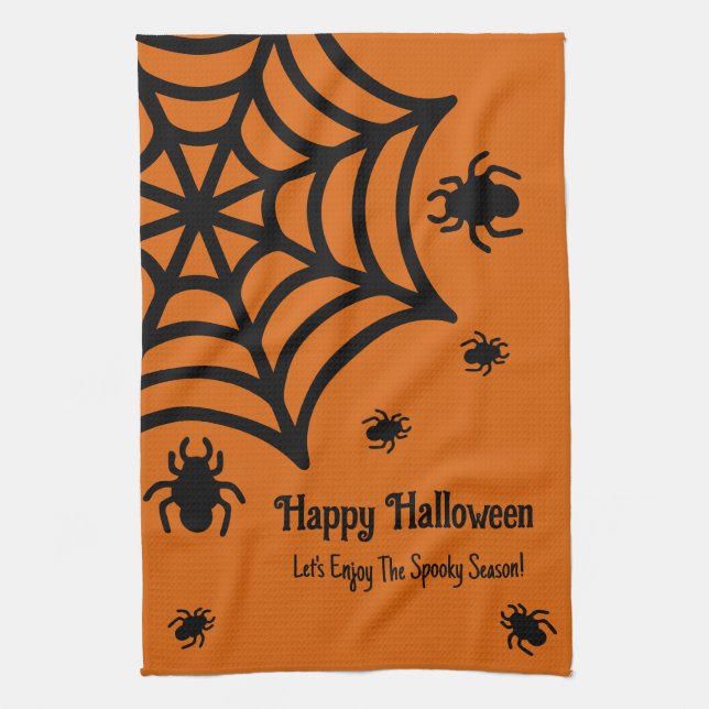 Personalized Spiderweb Halloween Kitchen Towel (Vertical)