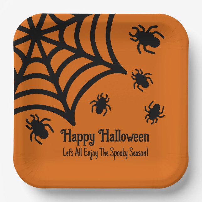 Personalized Spiderweb Halloween Paper Plate (Front)