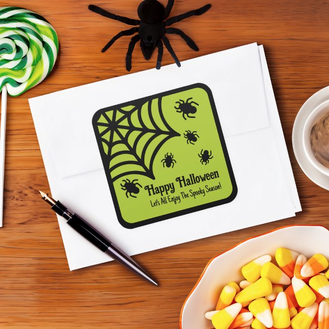 Personalized Spiderweb Halloween Square Sticker (Creator Uploaded)