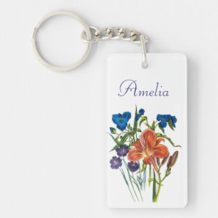 Personalized Spiderwort and Daylily Keychain