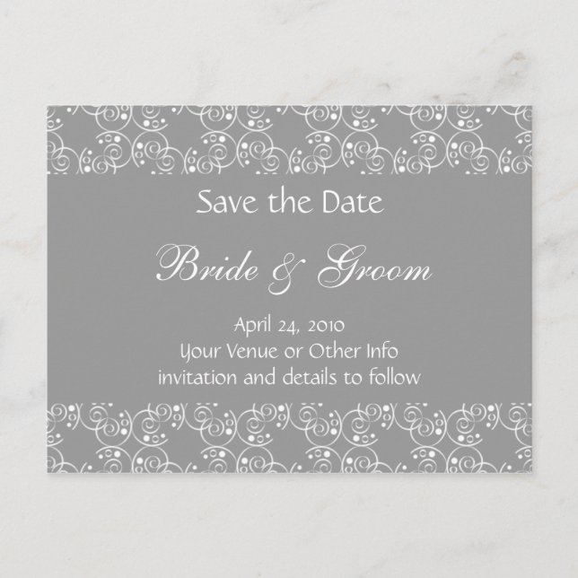 Personalized Spiral Swirls Save the Date Announcement Postcard (Front)