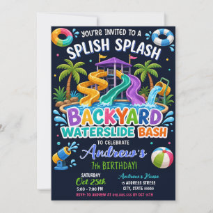 Personalized Splash Water Slide Birthday Invitation