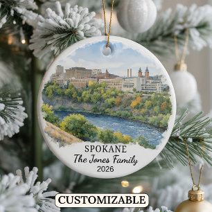 Personalized Spokane Ornament, Custom Washington Ceramic Ornament