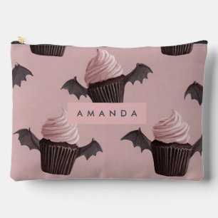 Personalized Spooky Cute Bat Cupcake Pattern Accessory Pouch