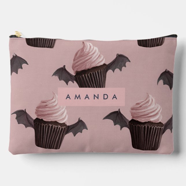 Personalized Spooky Cute Bat Cupcake Pattern Accessory Pouch (Front)