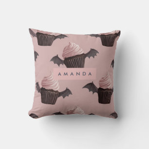Personalized Spooky Cute Bat Cupcake Pattern Throw Pillow