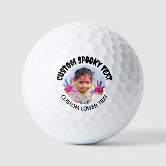 Personalized Spooky Font Fun Text Photo Golf Balls (Front)