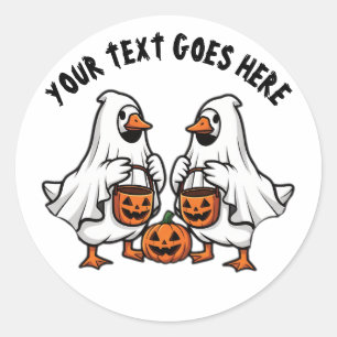 Personalized Spooky Ghost Geese Halloween Trio Classic Round Sticker