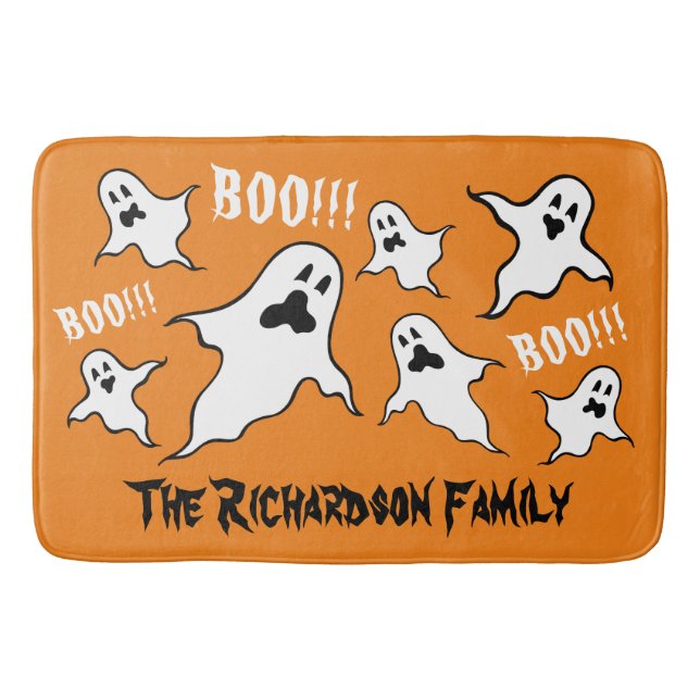 Personalized Spooky Halloween Ghosts Bath Mat (Front)