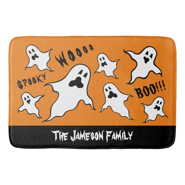 Personalized Spooky Halloween Ghosts Bath Mat (Front)
