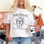Personalized Spooky Halloween Group Birthday Party T-Shirt<br><div class="desc">Celebrate an October birthday in style with our Personalized Spooky Halloween Group Birthday Party T-Shirt! Perfect for Halloween enthusiasts, this shirt features a lively design of dancing skeletons that captures the festive spirit of the season. Tailor each shirt with the birthday honoree's age and your group's name, creating a unique...</div>
