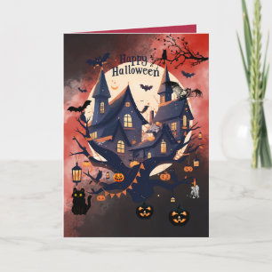 Personalized Spooky Halloween Haunted House Card