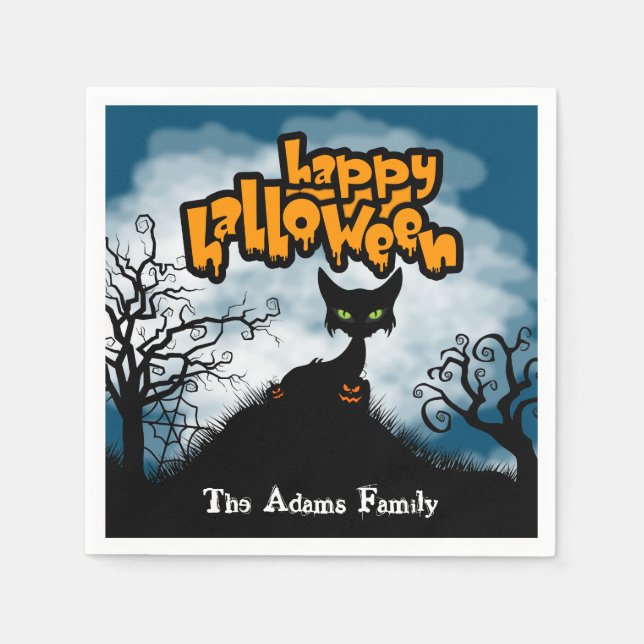 Personalized Spooky Happy Halloween Party Napkin (Front)