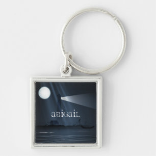 Personalized Spooky Lighthouse and Full Moon Night Keychain