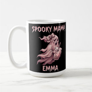 Personalized Spooky Mama Coquette Boba Pink Ghost Coffee Mug