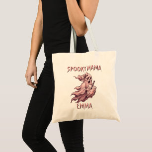 Personalized Spooky Mama Coquette Boba Pink Ghost Tote Bag