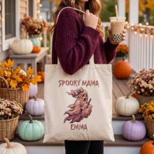 Personalized Spooky Mama Pink Ghost Boba Coquette Tote Bag