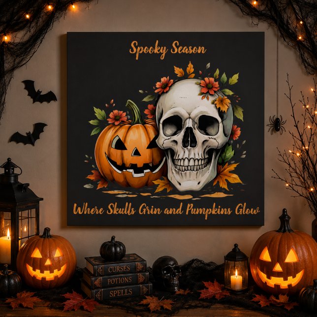 Personalized Spooky Season Skull & Pumpkin Poster (Creator Uploaded)