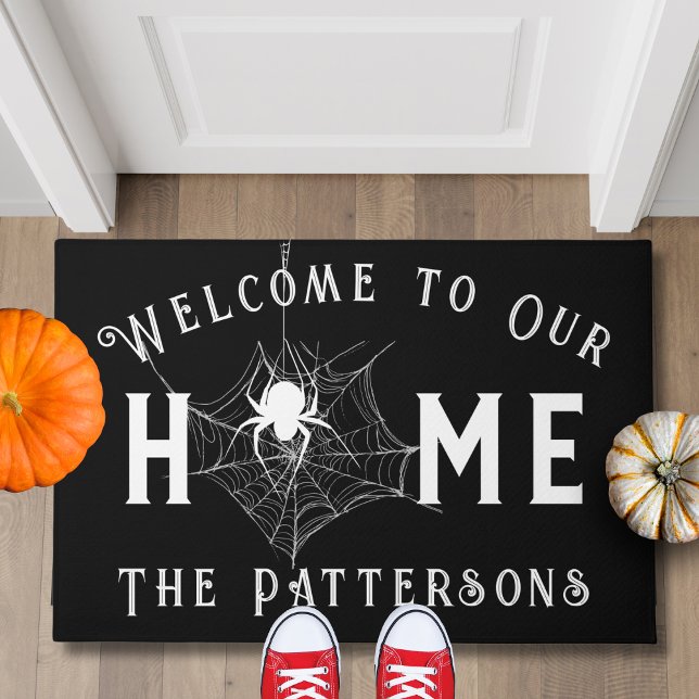 Personalized Spooky Spiderweb Halloween Home Doormat (Creator Uploaded)