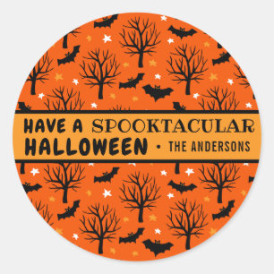 Personalized Spooky Trees and Bats Halloween Classic Round Sticker