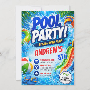 Personalized Sport Pool Waterslide Birthday Invitation